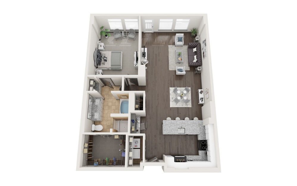 Ab - 1 bedroom floorplan layout with 1 bath and 1160 square feet. (Modernized)