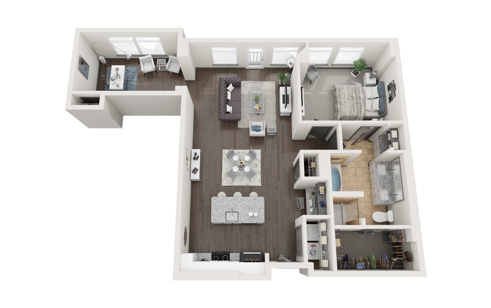 Ac - 1 bedroom floorplan layout with 1 bath and 1132 square feet. (Modernized)