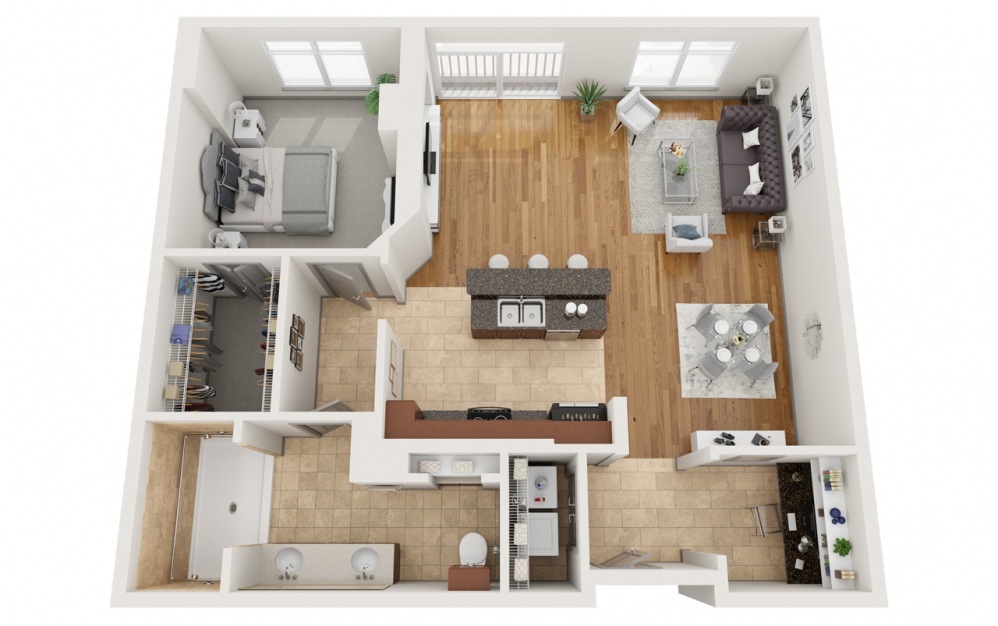 Ba - 1 bedroom floorplan layout with 1 bath and 1144 square feet.