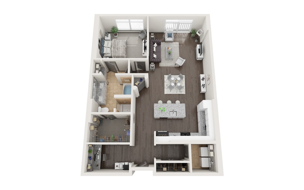 C - 1 bedroom floorplan layout with 1 bath and 1224 square feet. (Modernized)
