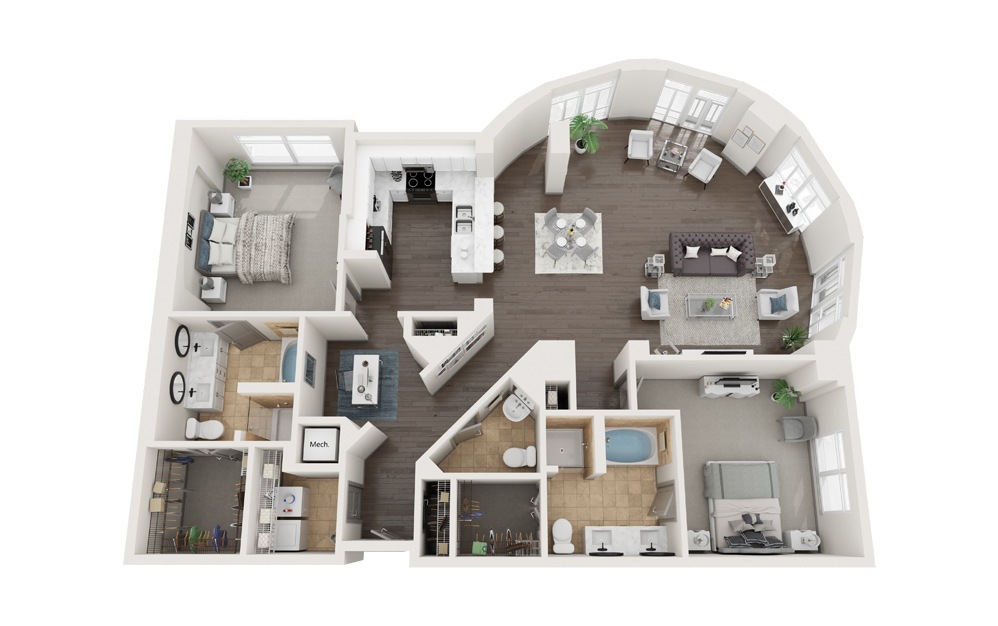 Ha - 2 bedroom floorplan layout with 2.5 baths and 1840 square feet. (Classic)