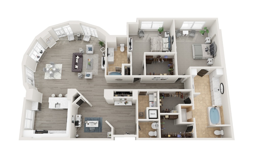 M - 2 bedroom floorplan layout with 2.5 baths and 2450 square feet. (Modernized)
