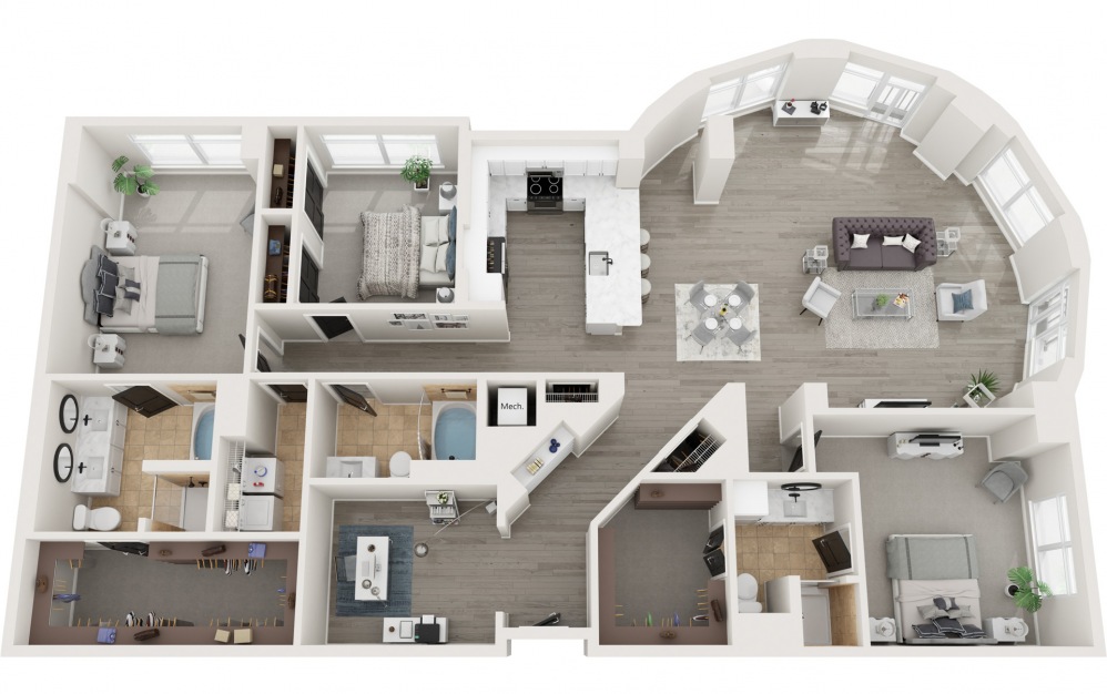 Oa - 3 bedroom floorplan layout with 3 baths and 2232 square feet. (Modernized)