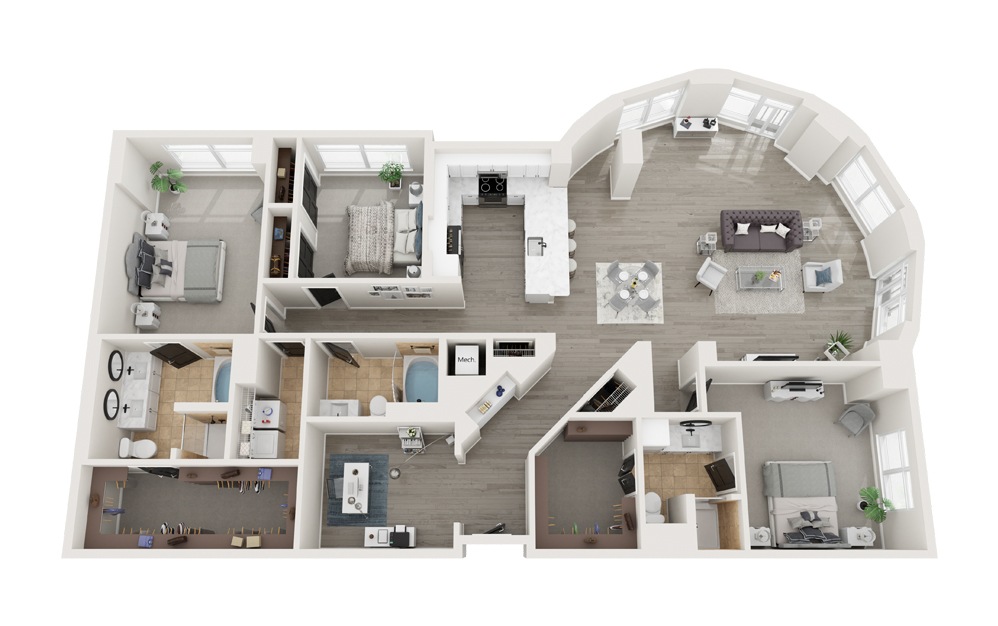 O - 3 bedroom floorplan layout with 3 baths and 2232 square feet. (Modernized)