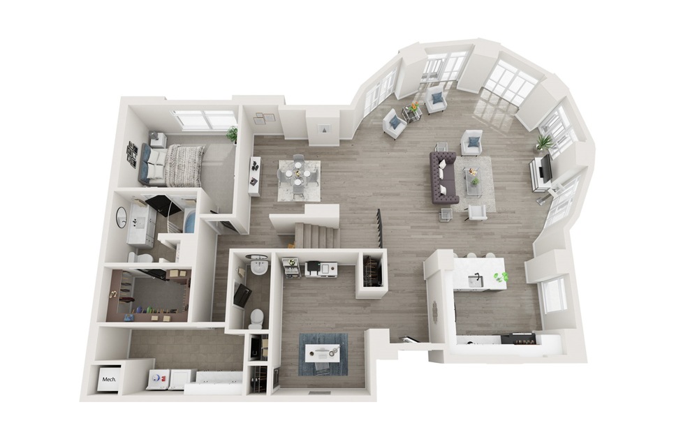 PH11 - 3 bedroom floorplan layout with 3.5 baths and 3057 square feet. (Modernized)