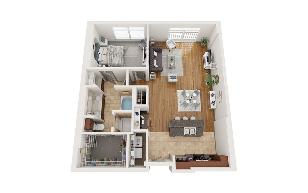Aa - 1 bedroom floorplan layout with 1 bath and 1047 square feet. (Classic)