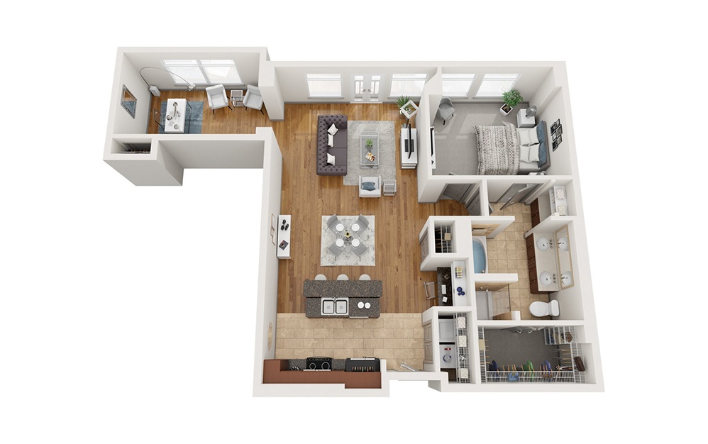 Ac - 1 bedroom floorplan layout with 1 bath and 1132 square feet. (Classic)
