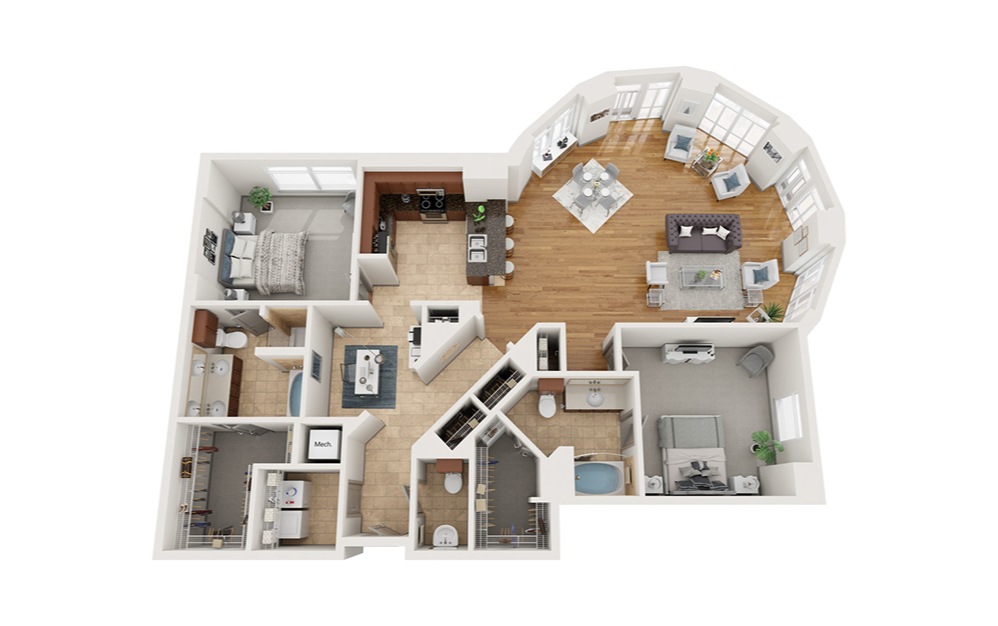 H - 2 bedroom floorplan layout with 2.5 baths and 1862 square feet. (Classic)