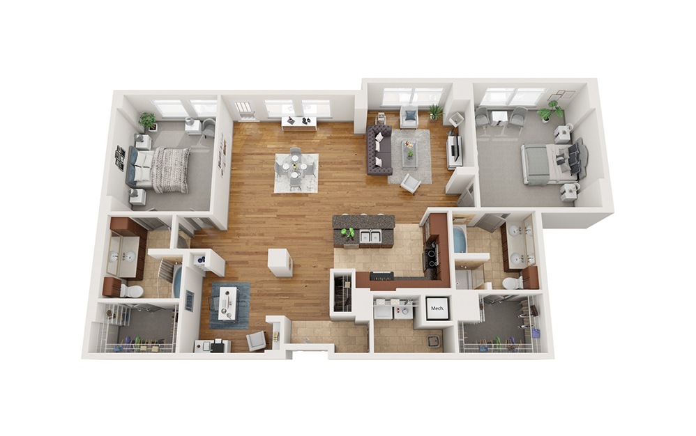 J - 2 bedroom floorplan layout with 2 baths and 1822 square feet. (Classic)