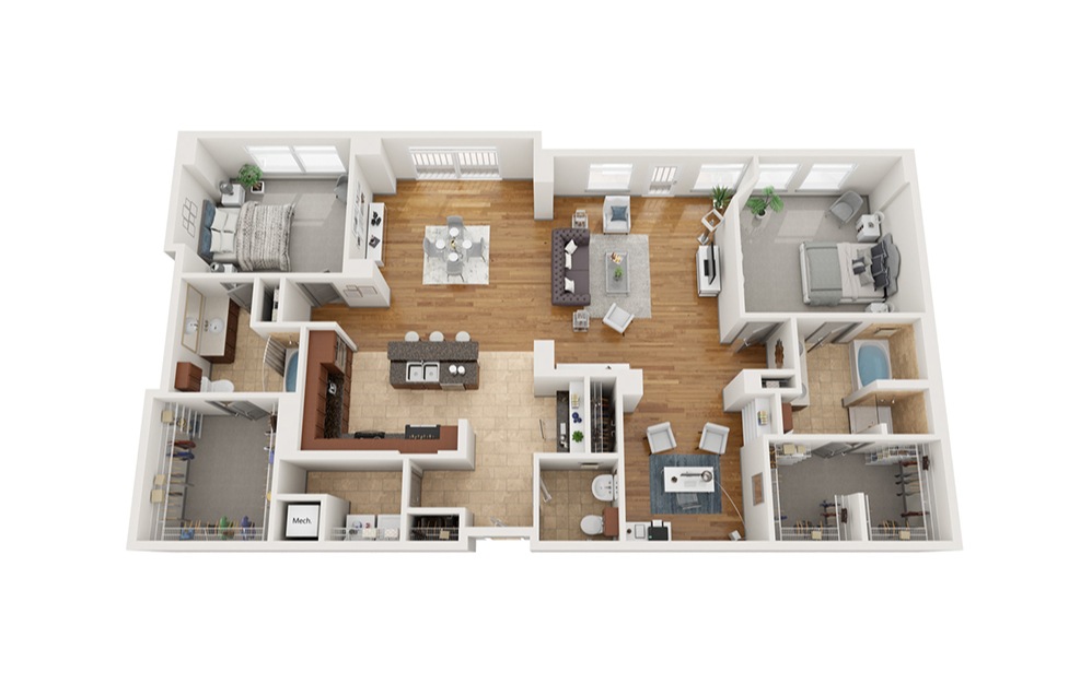 Ja - 2 bedroom floorplan layout with 2.5 baths and 1922 square feet. (Classic)